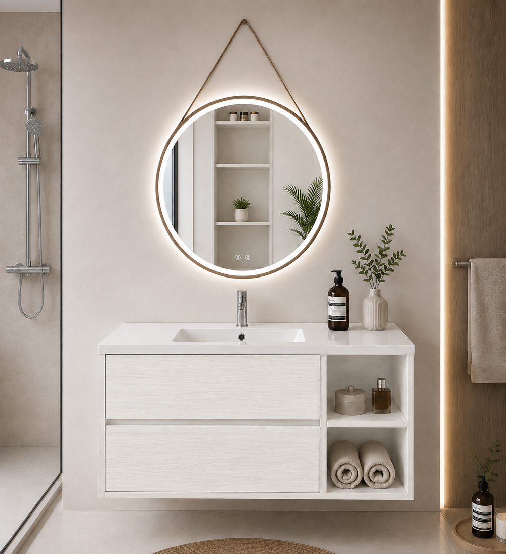 Mueble de baño Zeus con lavabo, 2 cajones y estante · Blanco Nórdico