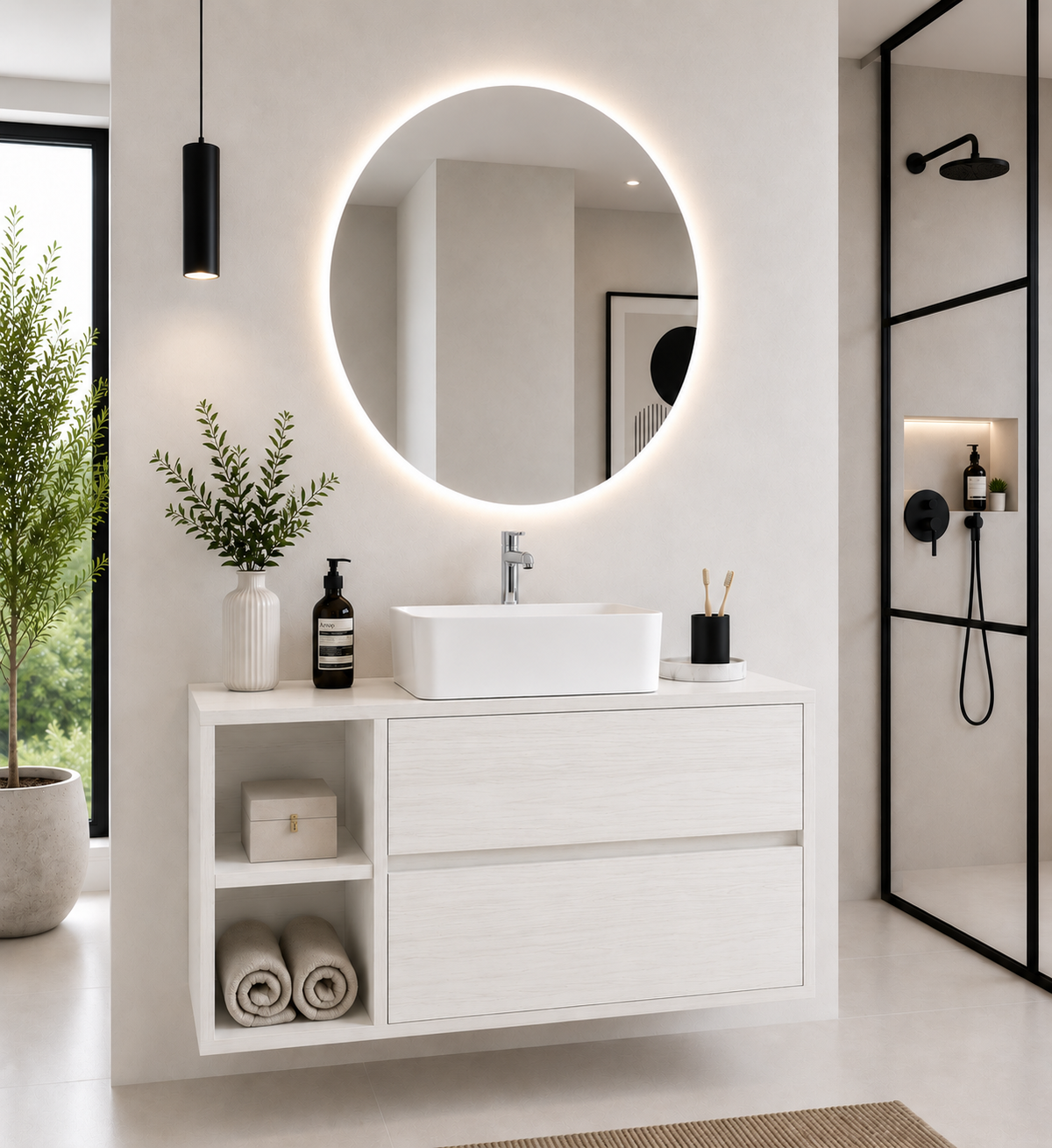 Mueble de baño Zeus con encimera y lavabo sobreencimera