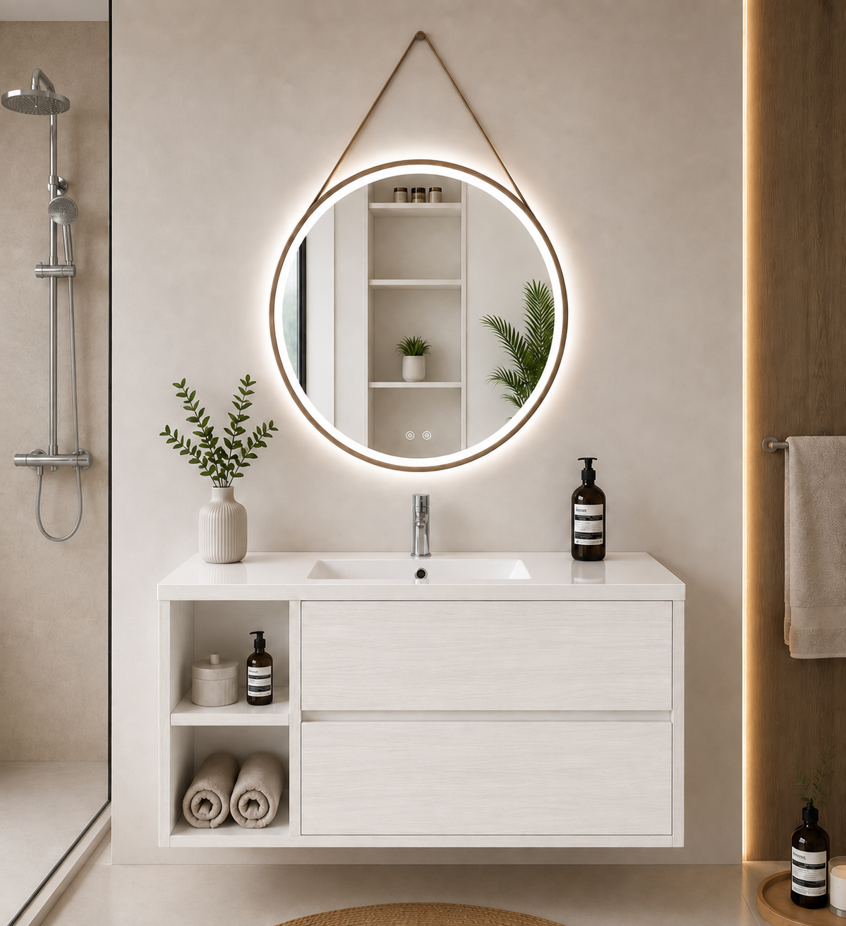 Mueble de baño Zeus con lavabo, 2 cajones y estante