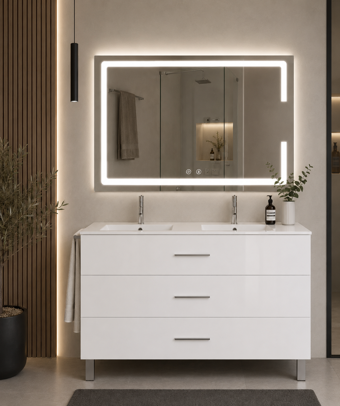 Mueble de baño con patas Ribera, lavabo y 3 cajones
