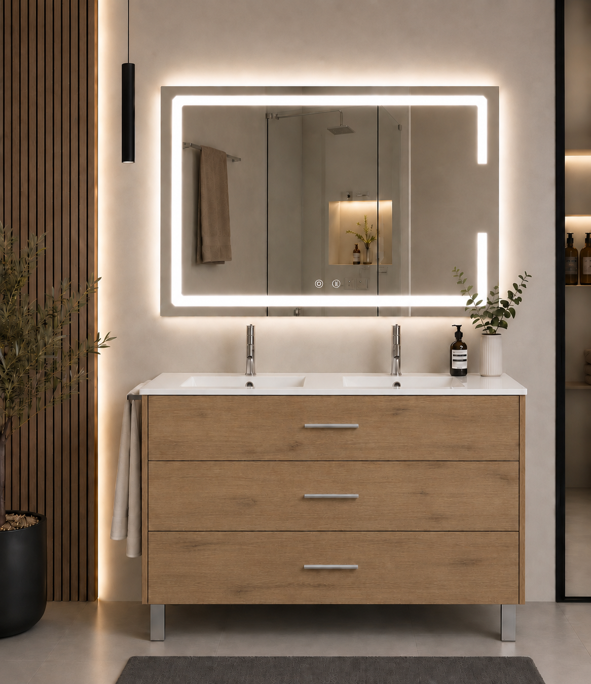 Mueble de baño con patas Ribera, lavabo y 3 cajones