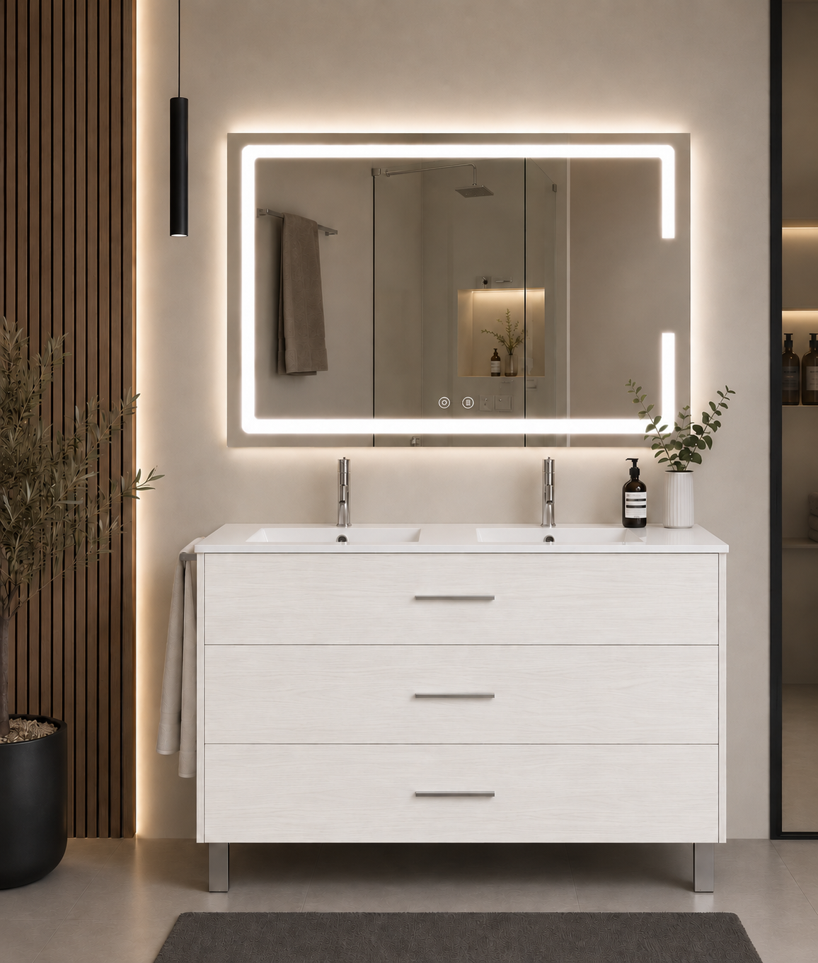 Mueble de baño con patas Ribera, lavabo y 3 cajones