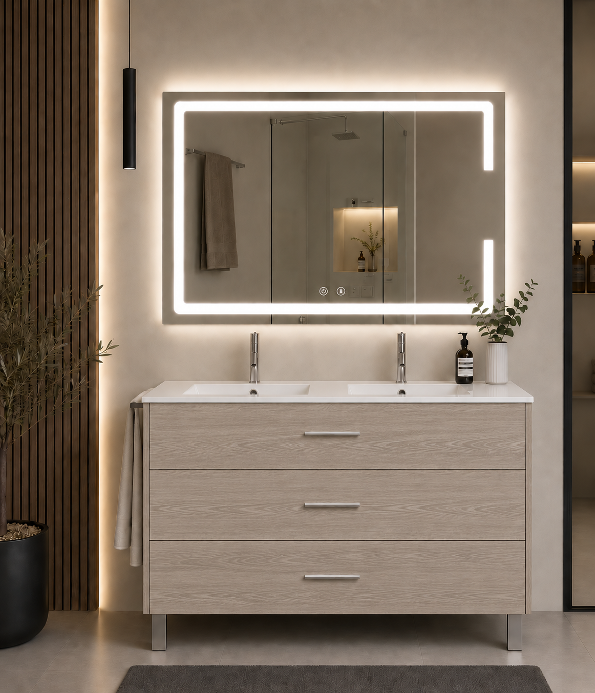 Mueble de baño con patas Ribera, lavabo y 3 cajones