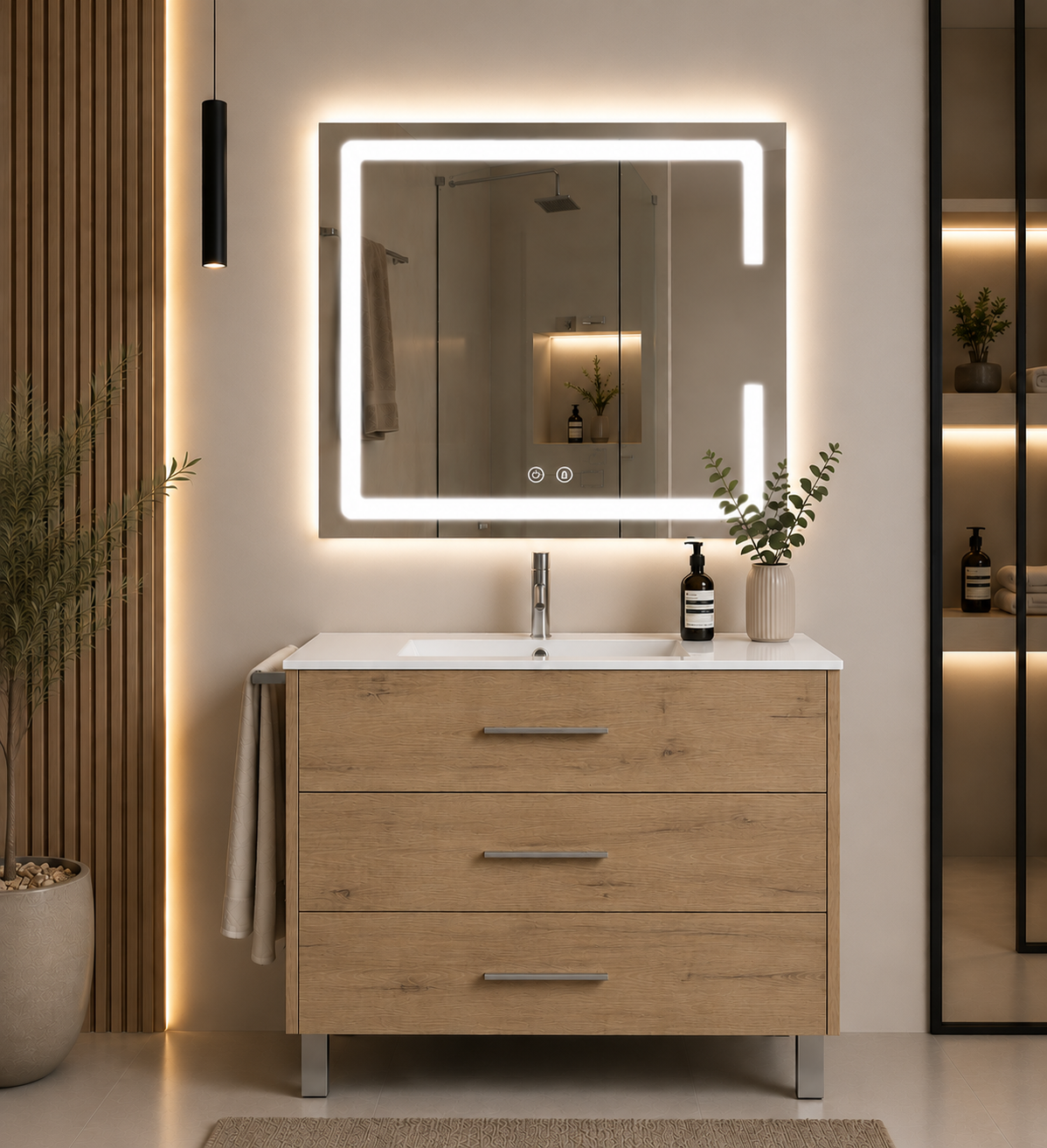 Mueble de baño con patas Ribera, lavabo y 3 cajones