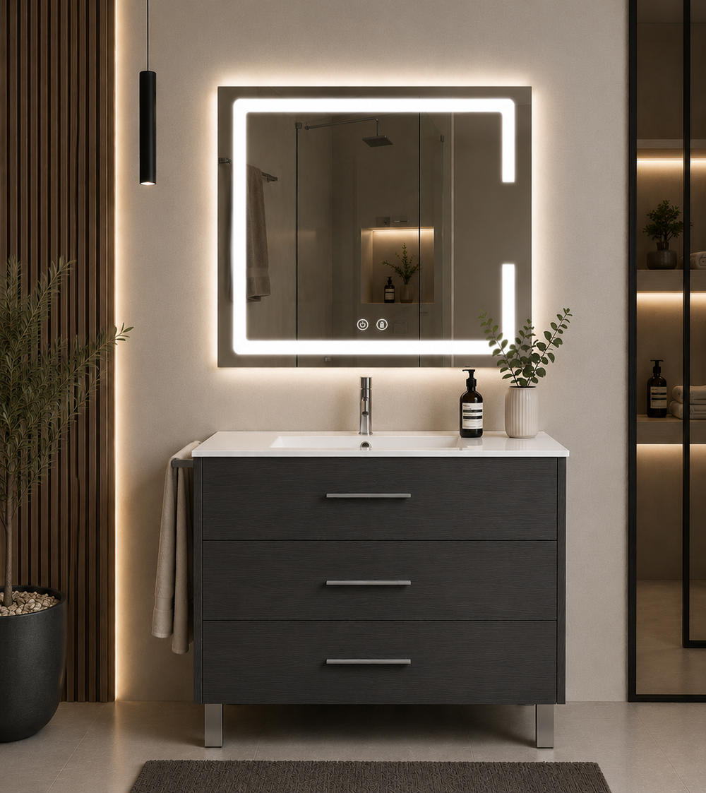 Mueble de baño con patas Ribera, lavabo y 3 cajones · Grafito