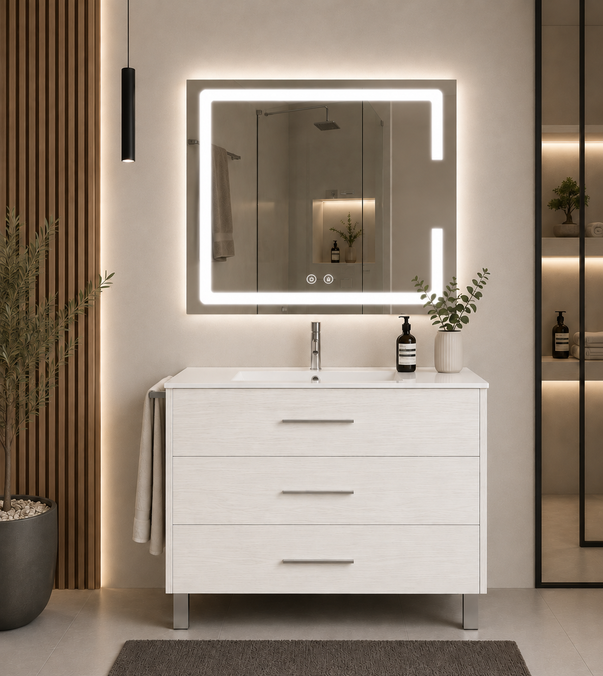 Mueble de baño con patas Ribera, lavabo y 3 cajones