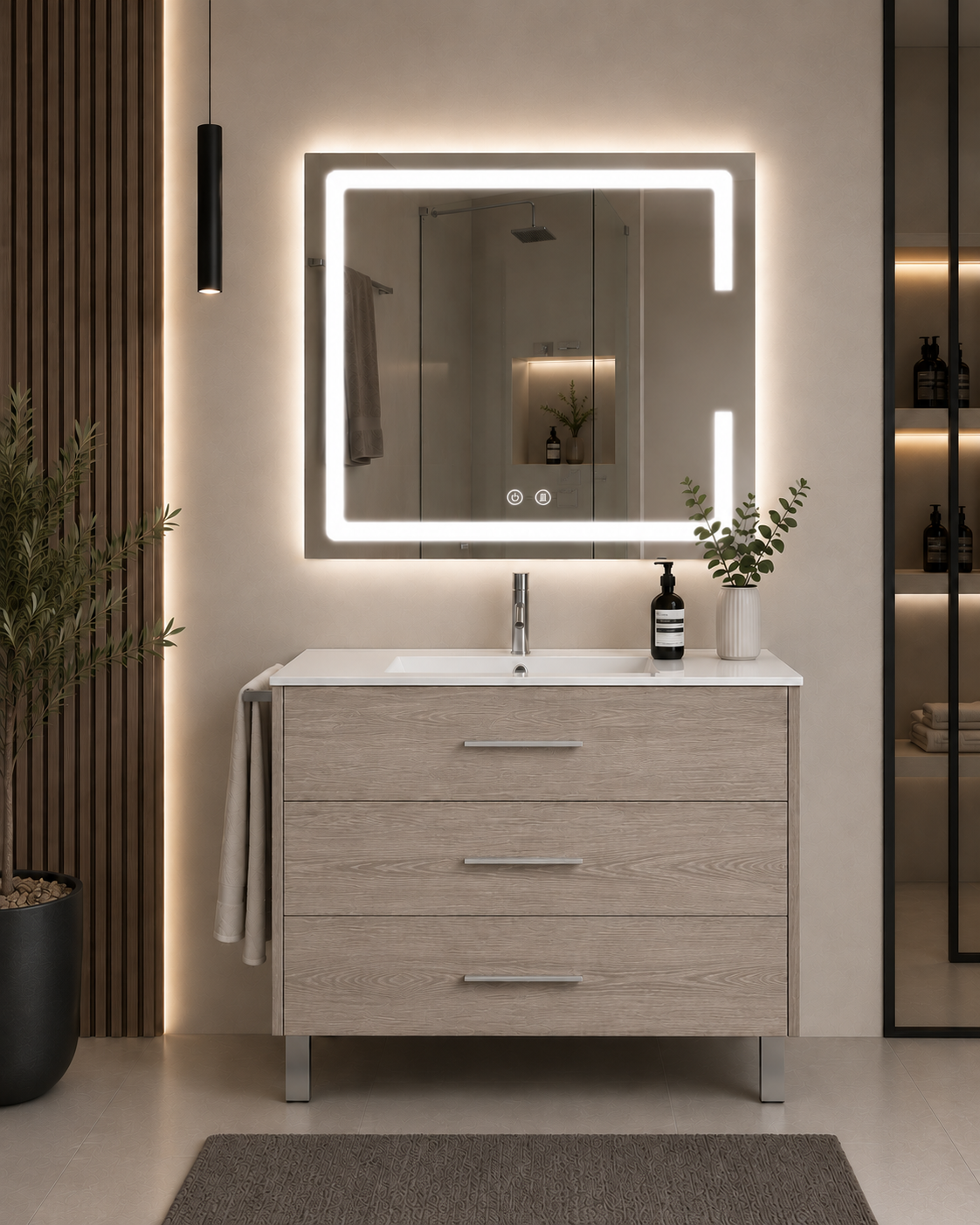 Mueble de baño con patas Ribera, lavabo y 3 cajones