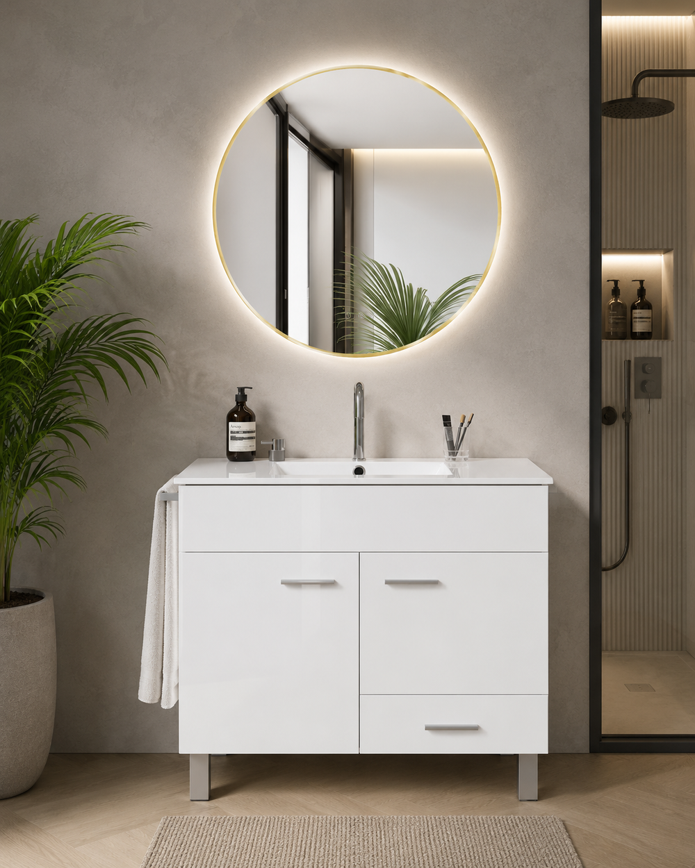 Mueble de baño SAMOS con lavabo · Blanco brillo