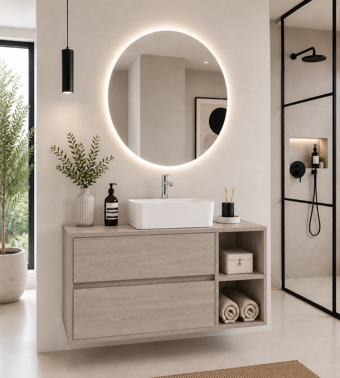 Mueble de baño Zeus con encimera y lavabo sobreencimera