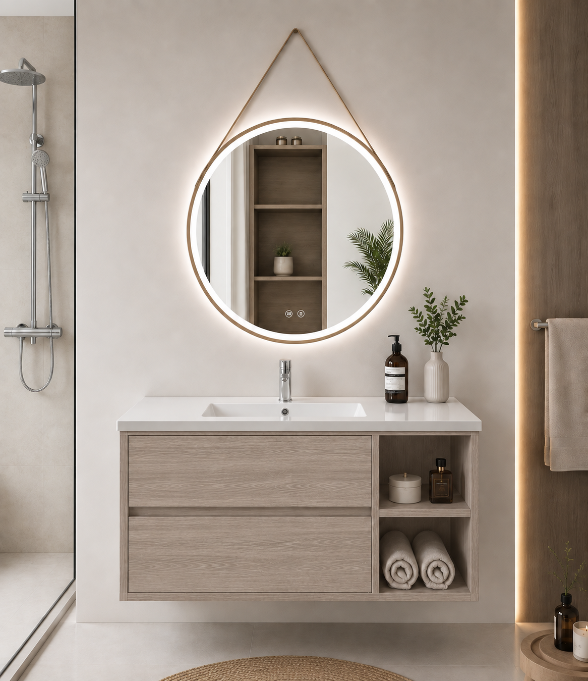 Mueble de baño Zeus con lavabo, 2 cajones y estante