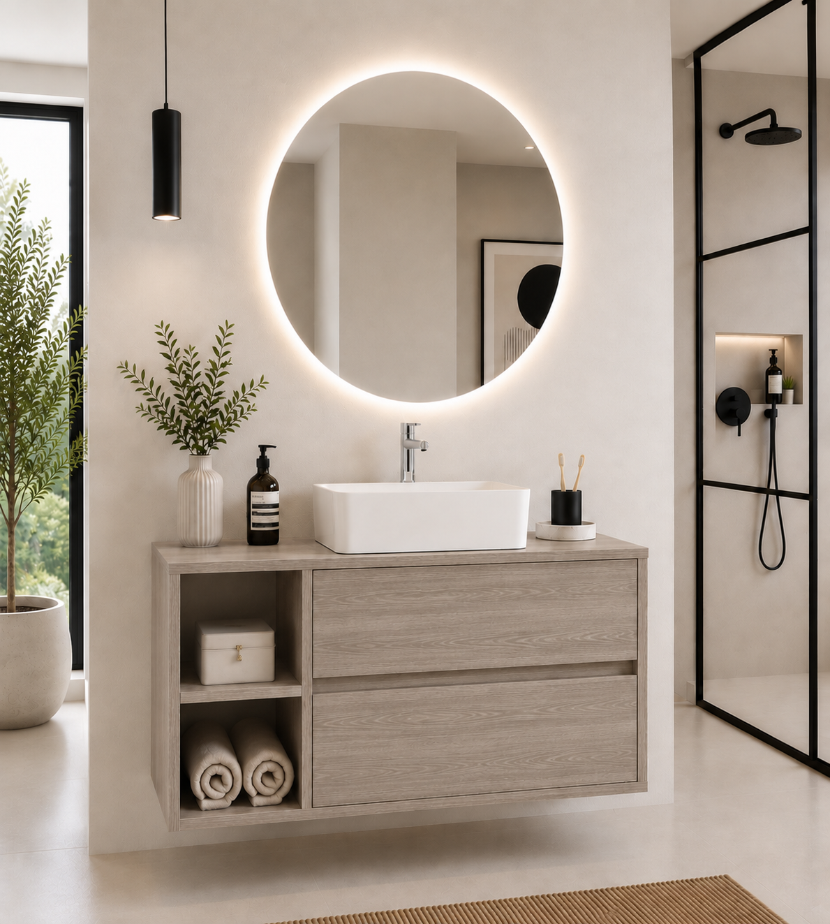 Mueble de baño Zeus con encimera y lavabo sobreencimera