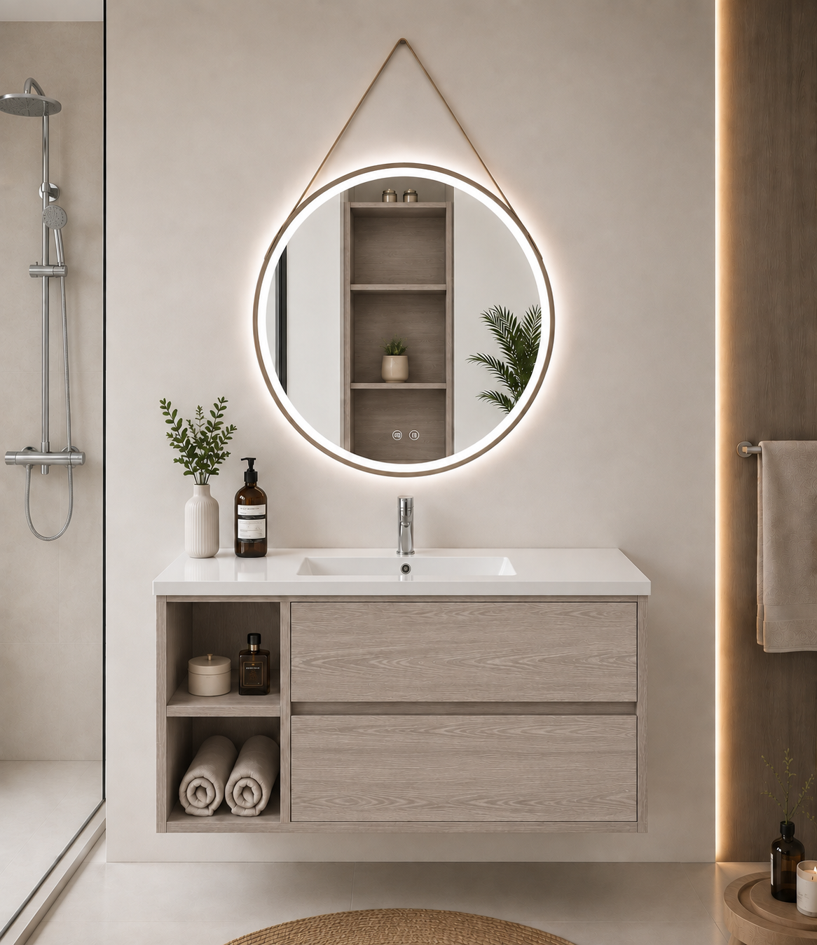 Mueble de baño Zeus con lavabo, 2 cajones y estante