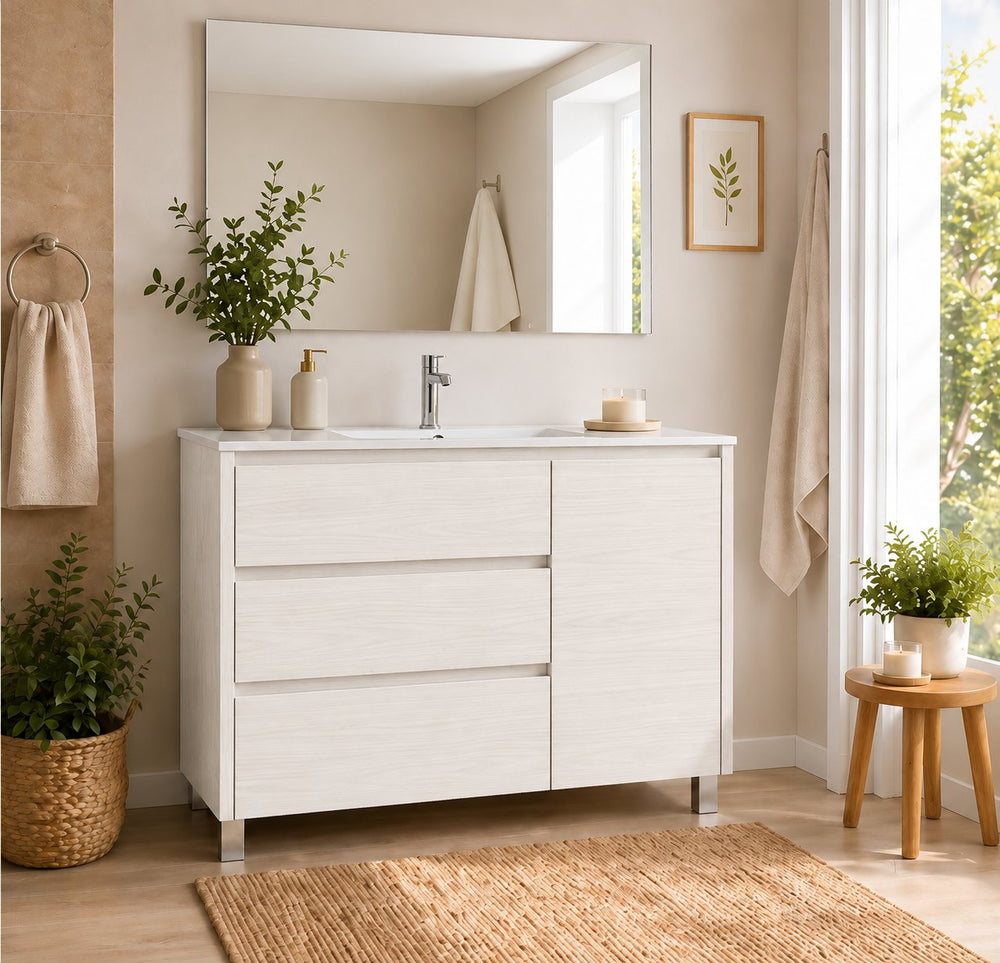 Mueble de baño Volum con lavabo, 3 cajones y puerta · Blanco Nórdico