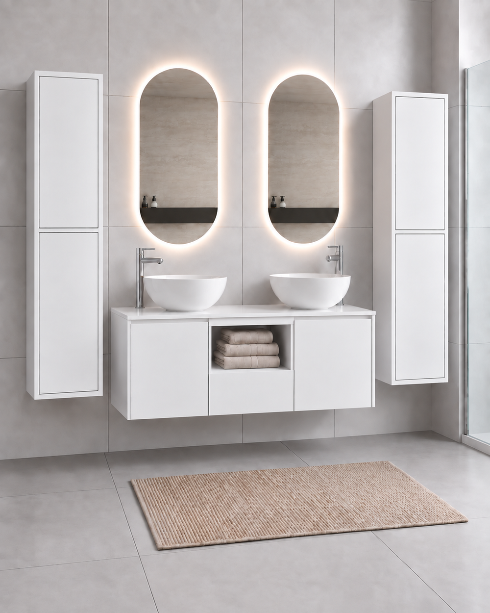 Mueble de baño AMALFI 120 DOBLE con 2 lavabos · Blanco brillo