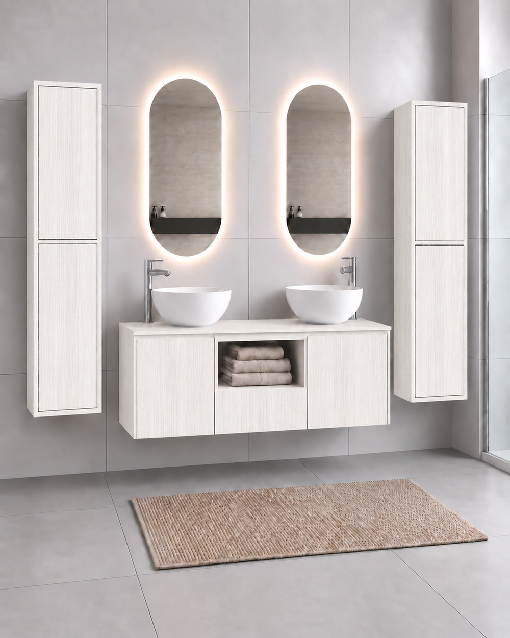 Mueble de baño AMALFI 120 DOBLE con 2 lavabos · Blanco Nórdico