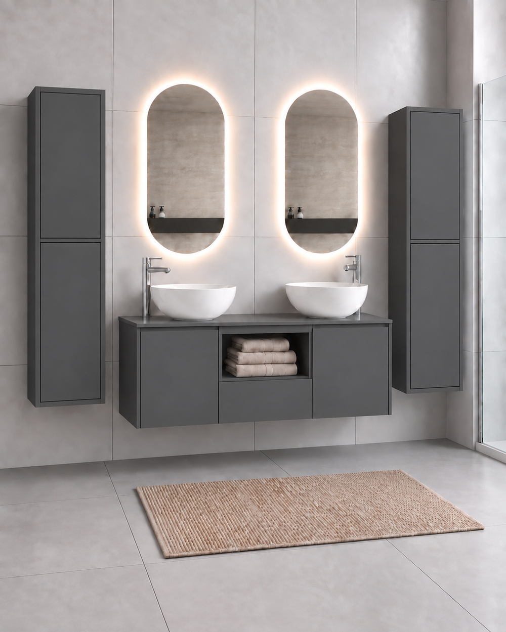 Mueble de baño AMALFI 120 DOBLE con 2 lavabos · Grafito