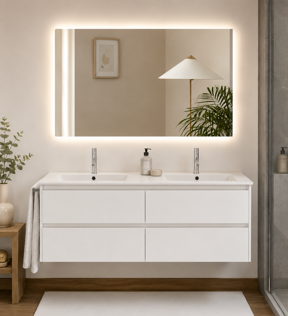 Mueble de baño IBIZA QUATTRO con lavabo y 4 cajones · Blanco brillo