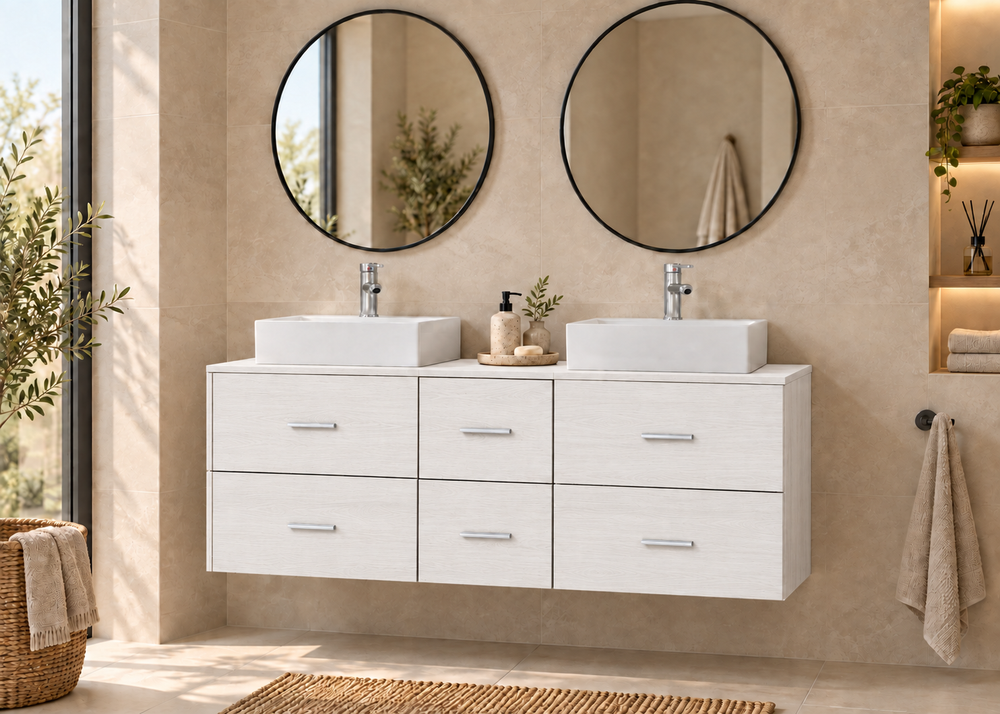 Mueble de baño MILOS 121 con 2 lavabos LIBRA · Blanco Nórdico