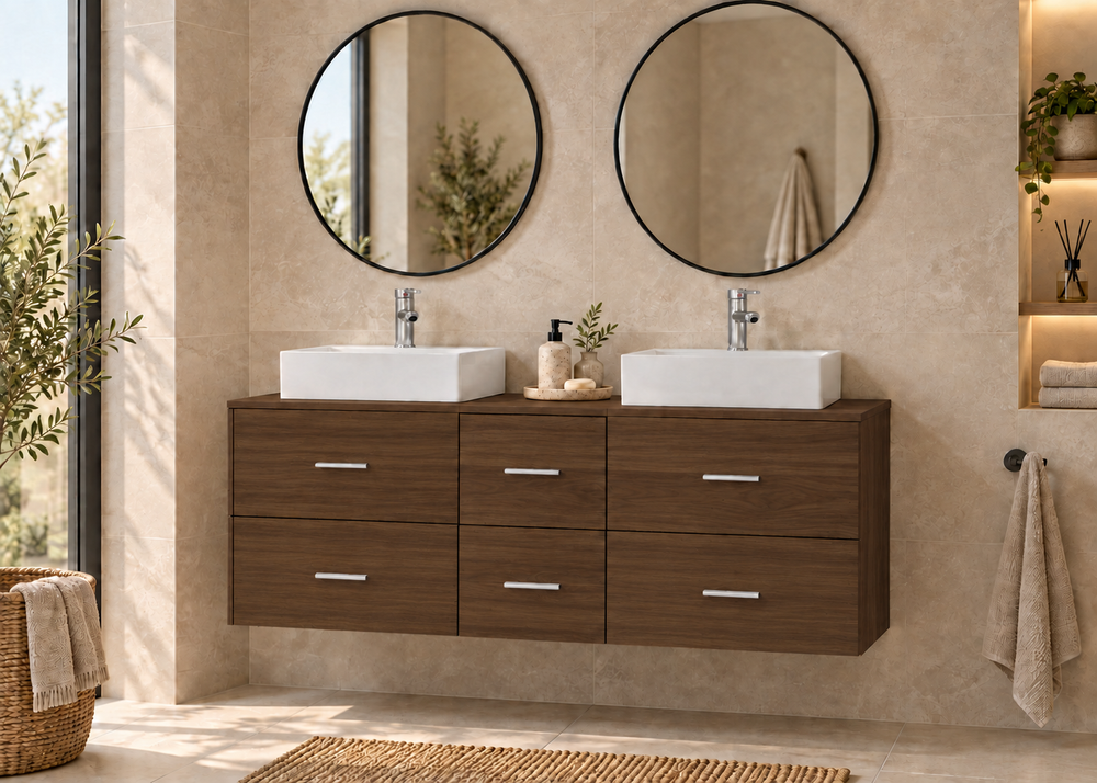Mueble de baño MILOS 121 con 2 lavabos LIBRA · Fresno Tea