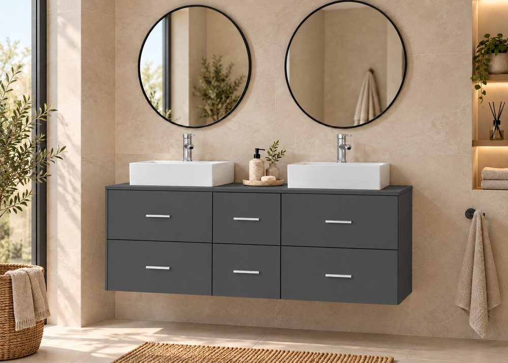 Mueble de baño MILOS 121 con 2 lavabos LIBRA · Grafito
