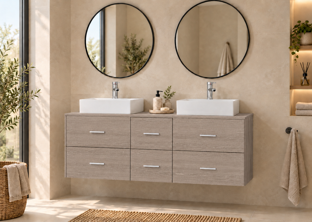 Mueble de baño MILOS 121 con 2 lavabos LIBRA · Roble Smoky