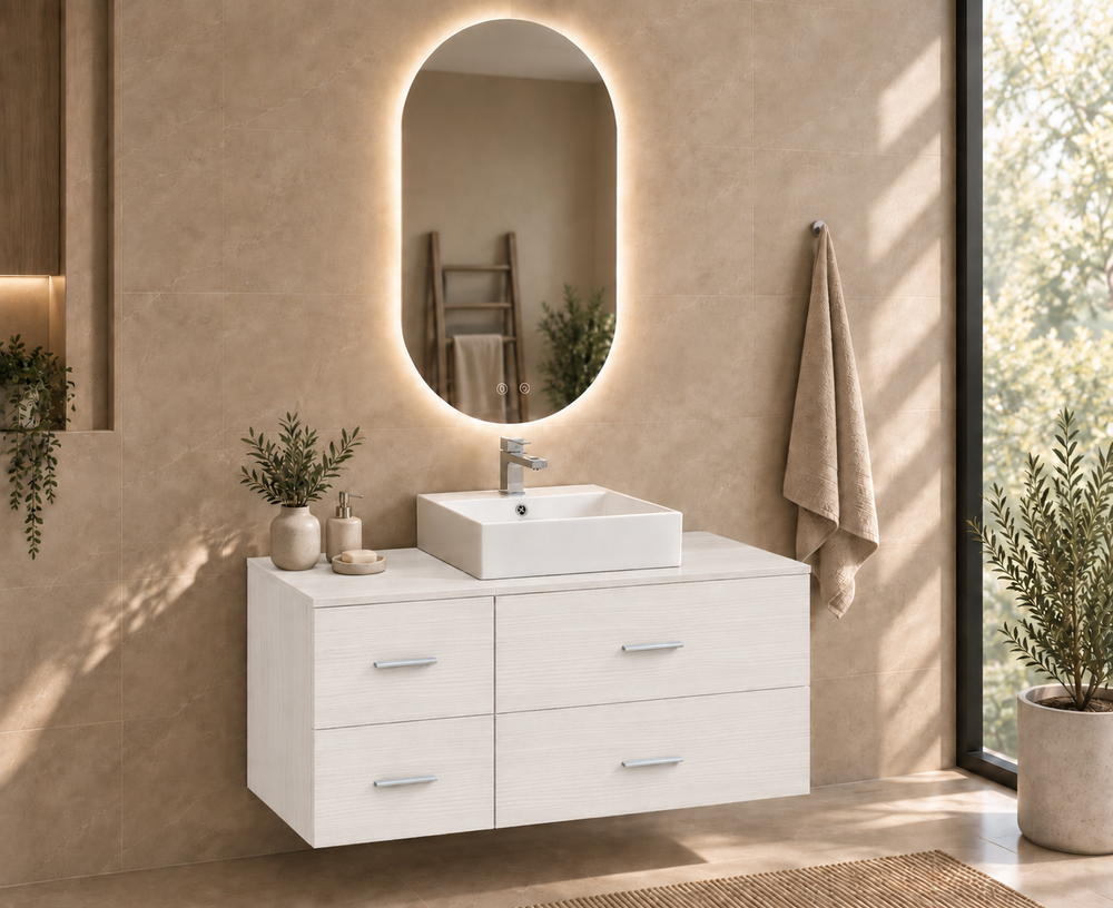 Mueble de baño PAROS con encimera y lavabo Libra sobreencimera · Blanco Nórdico