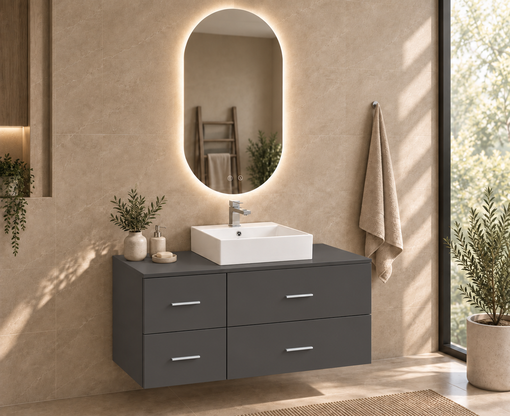 Mueble de baño PAROS con encimera y lavabo Libra sobreencimera · Grafito