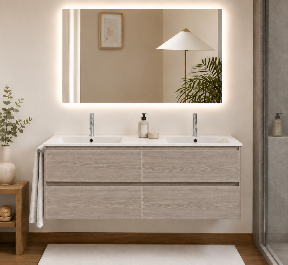 Mueble de baño IBIZA QUATTRO con lavabo y 4 cajones · Roble Smoky